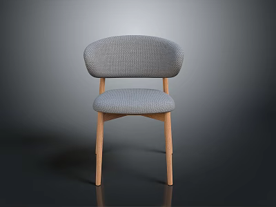 Modern Curved Back Chair With Gray Fabric Padded Seat And Wooden Legs 3d model