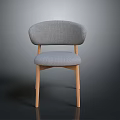 Modern Curved Back Chair With Gray Fabric Padded Seat And Wooden Legs