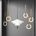 Modern Pendant Lights with Gold Frames Circular Rings and Layered White Shades