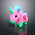 Pink Unicorn Plush Toy with Blue Horn Mane Green Hooves and Red Heart Design