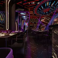 Neon Lit Modern Bar Interior With Stylish Counter And Seating Areas