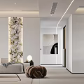 Modern Living and Dining Room Interior with Neutral Tones Sofa Wall Art and Decorative Accents