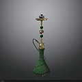 Elegant Green Hookah With Gold Accents Smoking Bowl And Carved Base