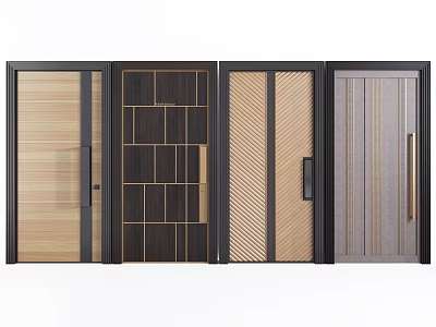 Modern Swing Doors With Various Wooden Textures And Metal Handles Design 3d model