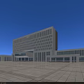 Modern Office Building Exterior With White Facade Glass Curtain Walls And Spacious Plaza