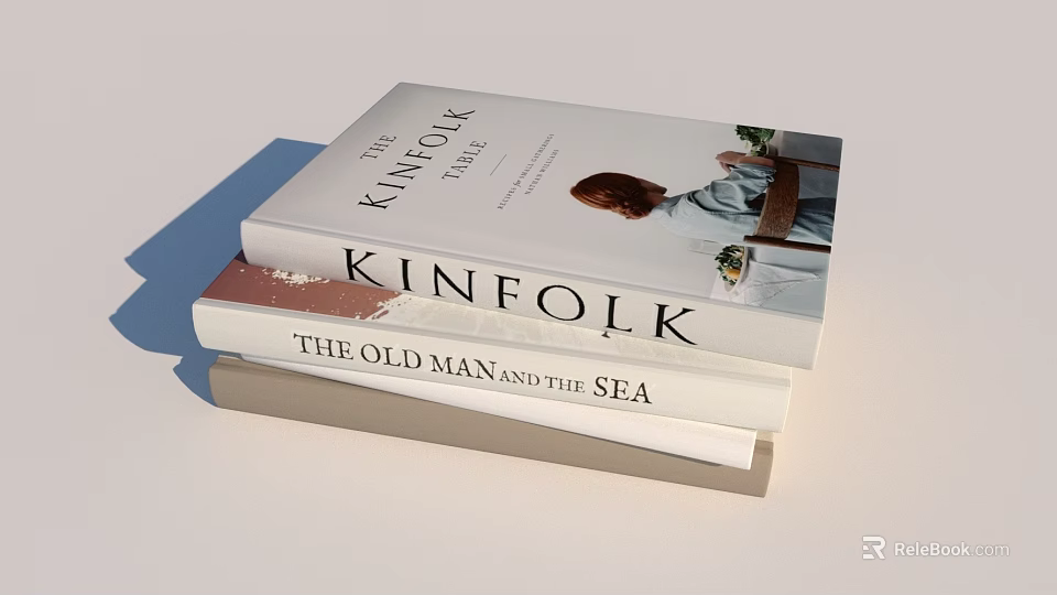 Stacked Books And Magazines Collection Including Kinfolk And The Old Man And The Sea 3d model 
