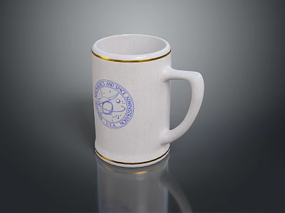 White Ceramic Mug With Gold Rim And Blue Decorative Pattern 3d model