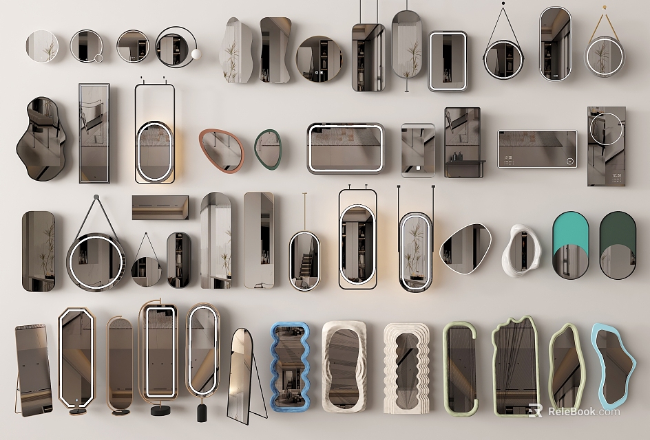 Variety Of Stylish Mirrors In Different Shapes 3d model 