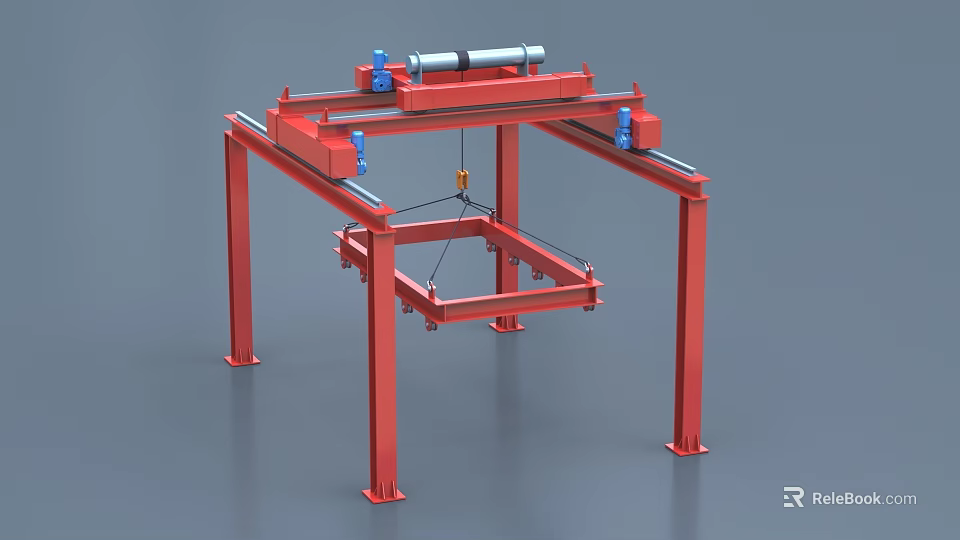 Red Industrial Gantry Crane With Steel Frame Beam And Hoist System For Heavy Load Handling 3d model 