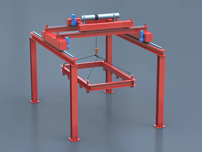 Red Industrial Gantry Crane With Steel Frame Beam And Hoist System For Heavy Load Handling 3d model