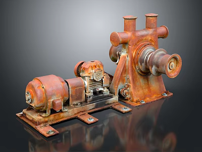 Rusty Industrial Machinery With Pipes And Metal Components On Black Surface 3d model