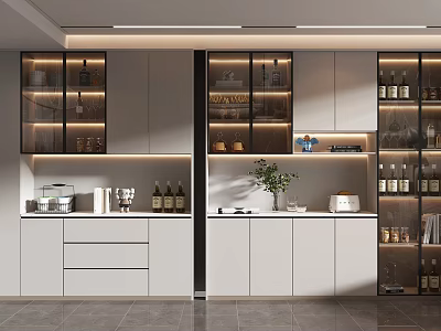 Modern Wine Cabinet With Glass Doors Built in Lighting And Wine Bottles 3d model
