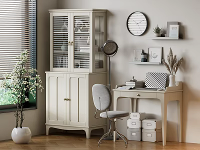 Jane European Desk and Chair Bookcase Desk 3d model