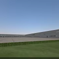 Modern Industrial Factory Exterior With Spacious Square Green Lawn And White Architecture