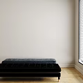 Two Modern Tufted Leather Sofa Benches With Metal Legs On Wooden Floor