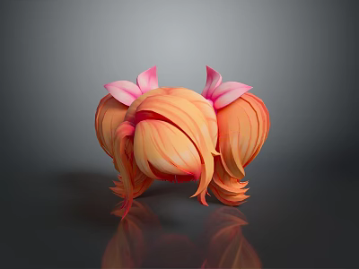 Game Movie Character Hairstyle With Orange Pink Double Ponytails And Pink Flowers 3d model