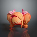 Game Movie Character Hairstyle With Orange Pink Double Ponytails And Pink Flowers