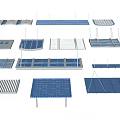 Various Modern Sunshade Styles With Metal Frames Mesh Panels and Support Structures 3d model