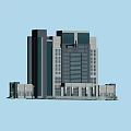 Modern Office Building With Glass Curtain Wall Multi Storey Structure Against Blue Sky Plaza Area