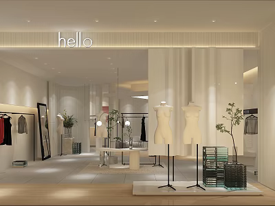 Hello Modern Clothing Store Interior With Mannequins Clothes Racks And Plants 3d model
