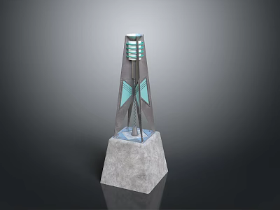 Contemporary Glass Tower Decorative Structure With Concrete Base And Blue Accents 3d model