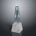 Contemporary Glass Tower Decorative Structure With Concrete Base And Blue Accents