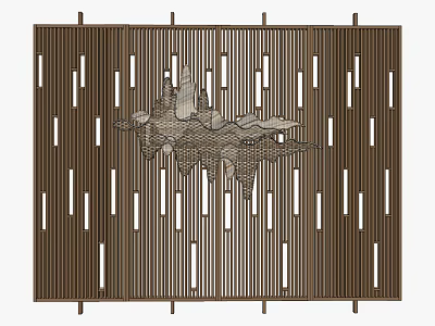 Brown Decorative Screen With Vertical Stripes And Central Natural Pattern For Home Interior 3d model