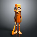 Wooden Cartoon Character With Smiling Face Big Eyes Arms Legs Holding Wooden Spoon