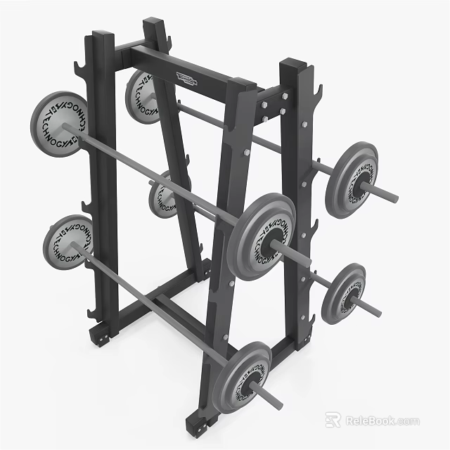 Black Multi Barbell Storage Rack For Gym Weight Training Equipment 3d model 