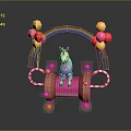 Colorful Zebra On Pink Seat With Candy Cane Railings Rainbow And Balloons Decor