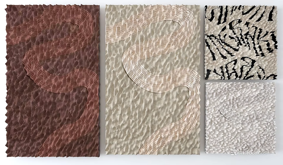 Textured Wall Decor With Brown Beige And Black White Snake Like Patterns 3d model