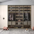 Modern Wardrobe Interior With Glass Doors Metal Frame And Decorative Storage Plants