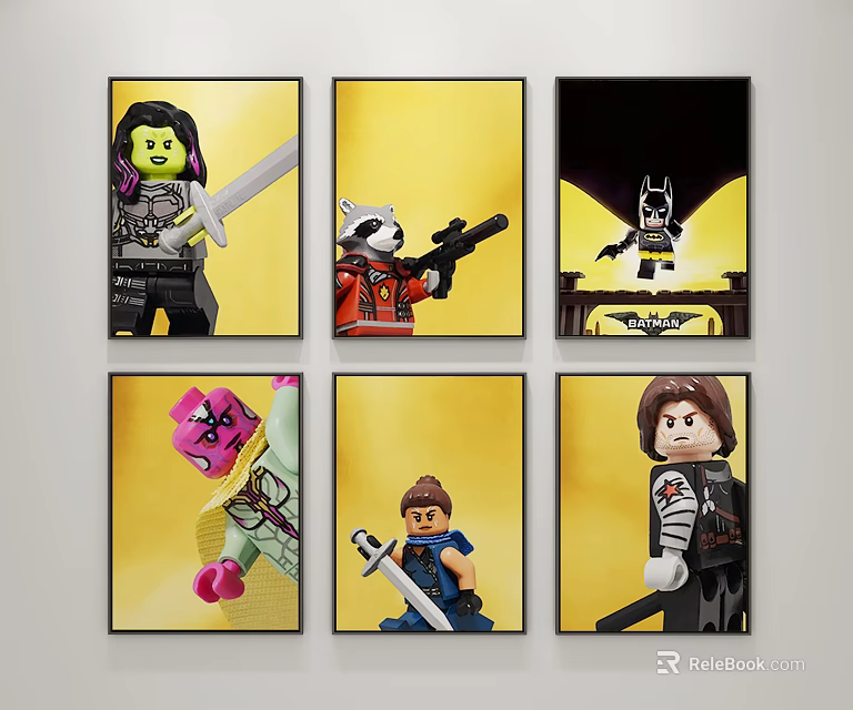 Lego Superhero Character Posters With Various Characters For Wall Decor 3d model