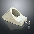 Concrete Urinal with Stained Surface and Metal Flushing Valve in Vintage Condition