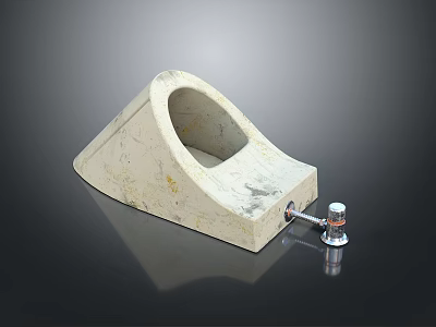 Concrete Urinal with Stained Surface and Metal Flushing Valve in Vintage Condition 3d model