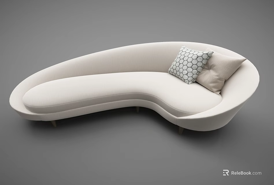 Modern Curved Sectional Sofa with Beige Upholstery and Geometric Pattern Cushions 3d model 