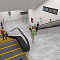 Modern Urban Station Interior With Escalators Stairs Pedestrians And Directional Signs