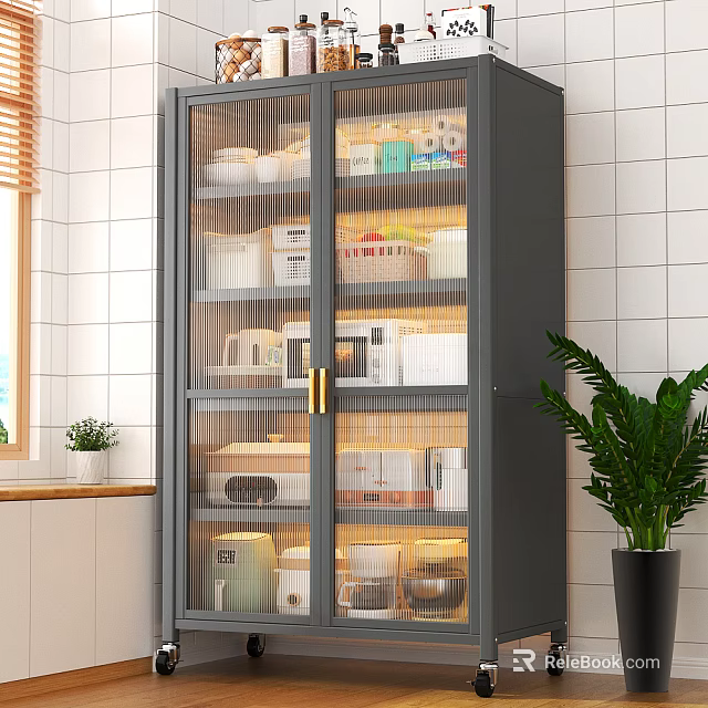 Modern Kitchen Sideboard With Glass Doors Storage For Dinnerware And Small Appliances 3d model 