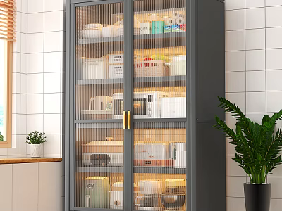 Modern Kitchen Sideboard With Glass Doors Storage For Dinnerware And Small Appliances 3d model