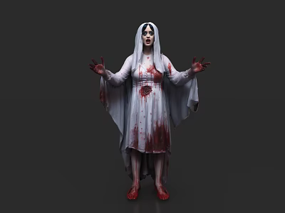 Scary Female Ghost Figure In Blood Stained White Robe With Outstretched Hands 3d model