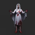 Scary Female Ghost Figure In Blood Stained White Robe With Outstretched Hands