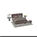 Luxury Pink Tufted Double Bed With Decorative Pillows And Bedside Stool