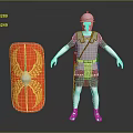 Roman Soldier Armor and Shield Set with Red Surface and Golden Wing Patterns 3d model