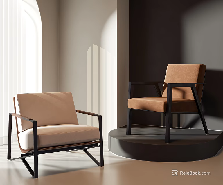 Modern Accent Chairs With Black Frames Two Different Colors Light Beige Brown Interior Setting 3d model