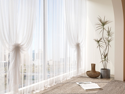 Modern gauze curtain green plant book carpet model