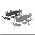 Modern White Dining Table With Metal Striped Back Chairs Set Design 3d model