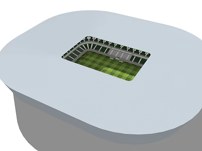 3D Model Of Modern Stadium With Oval Design Green Pitch And Seating Areas 3d model