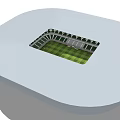 3D Model Of Modern Stadium With Oval Design Green Pitch And Seating Areas