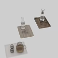 Modern Glass Tableware Set with Carafe Pitcher and Drinking Glasses on Wooden and White Trays
