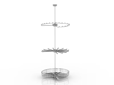 Multi Tiered Metal Clothes Hanger with Rotating Arms and Bottom Storage Basket 3d model
